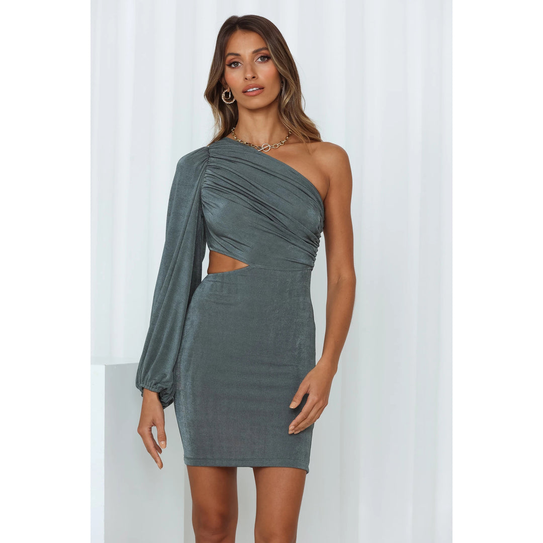 Damen Elegantes Ein-Schulter-Kleid mit raffiniertem Schnitt und charakteristischem Schlitz R&B