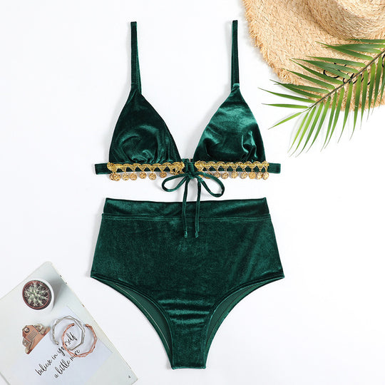 Damen Triangel-Bikini mit luxuriösem Samtstoff und glamourösen Verzierungen R&B