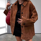 Damen lässige Wildlederjacke mit strukturiertem Design R&B