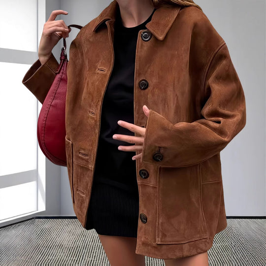 Damen lässige Wildlederjacke mit strukturiertem Design R&B