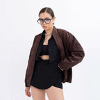 Damen Modische Kunstlederjacke im lässigen Schnitt mit Reißverschluss R&B