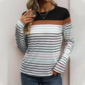 Damen gestreiftes Langarmshirt mit modischem Farbblockdesign