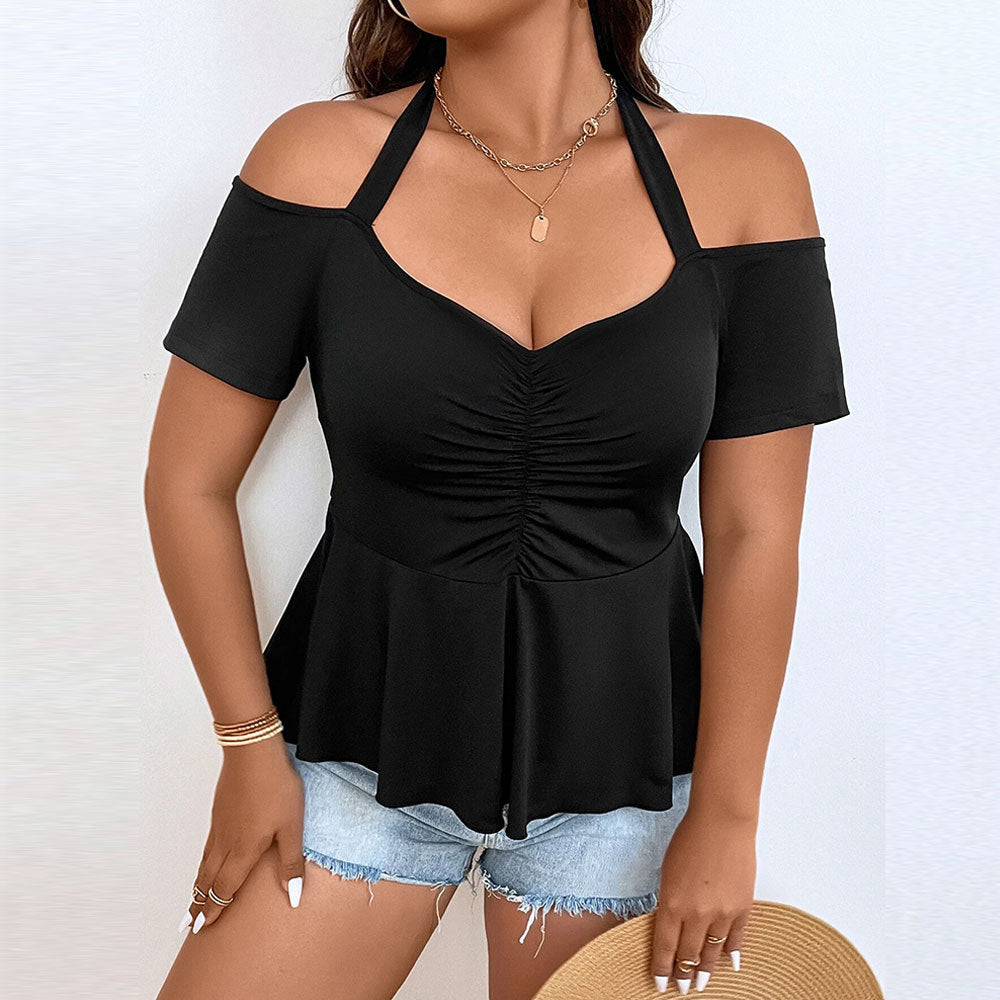 Damen Oberteil mit schulterfreiem Design und gerafftem Saum R&B