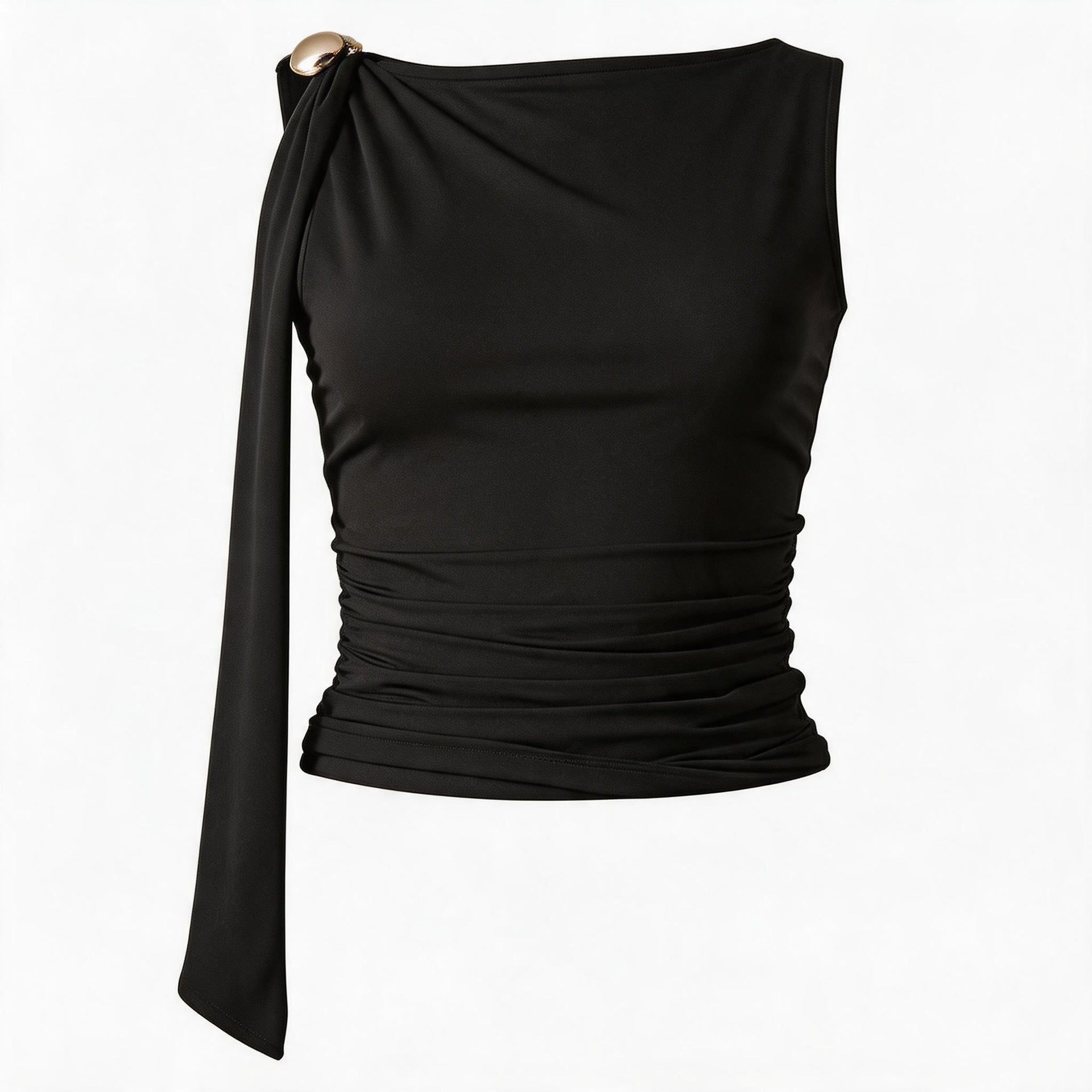 Damen elegantes Raffungskleid mit dekorativem Schulterband R&B