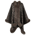 Damen kuscheliger Poncho mit luxuriösem Kunstfellbesatz und Leopardenmuster