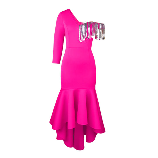 Damen Kleid mit asymmetrischem Saum und funkelnden Details R&B