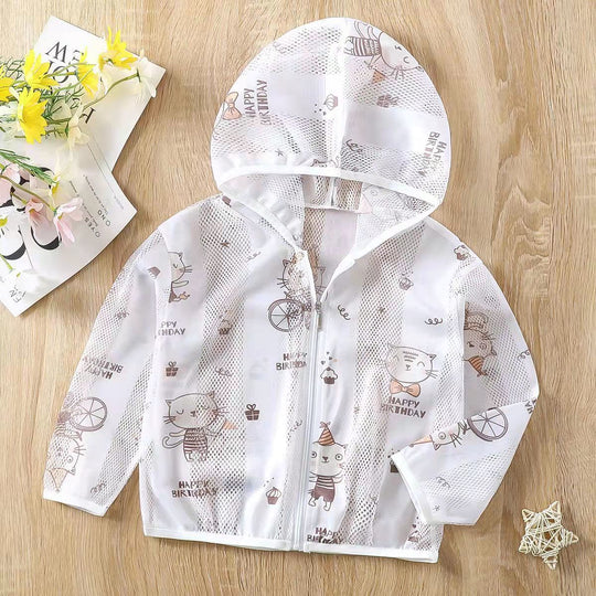 Unisex nan leichte kapuzen mesh sonnenschutzjacke mit süßem bärendruck R&B