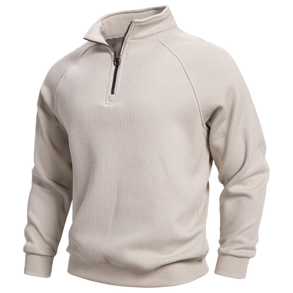 Herren nan fein gerippter Halbzippullover mit Stehkragen Raglanärmeln und elastischen Bündchen R&B