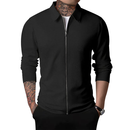 Herren nan strukturierte Hemdjacke mit Waffelstruktur, durchgehendem Reißverschluss und schmaler Passform R&B