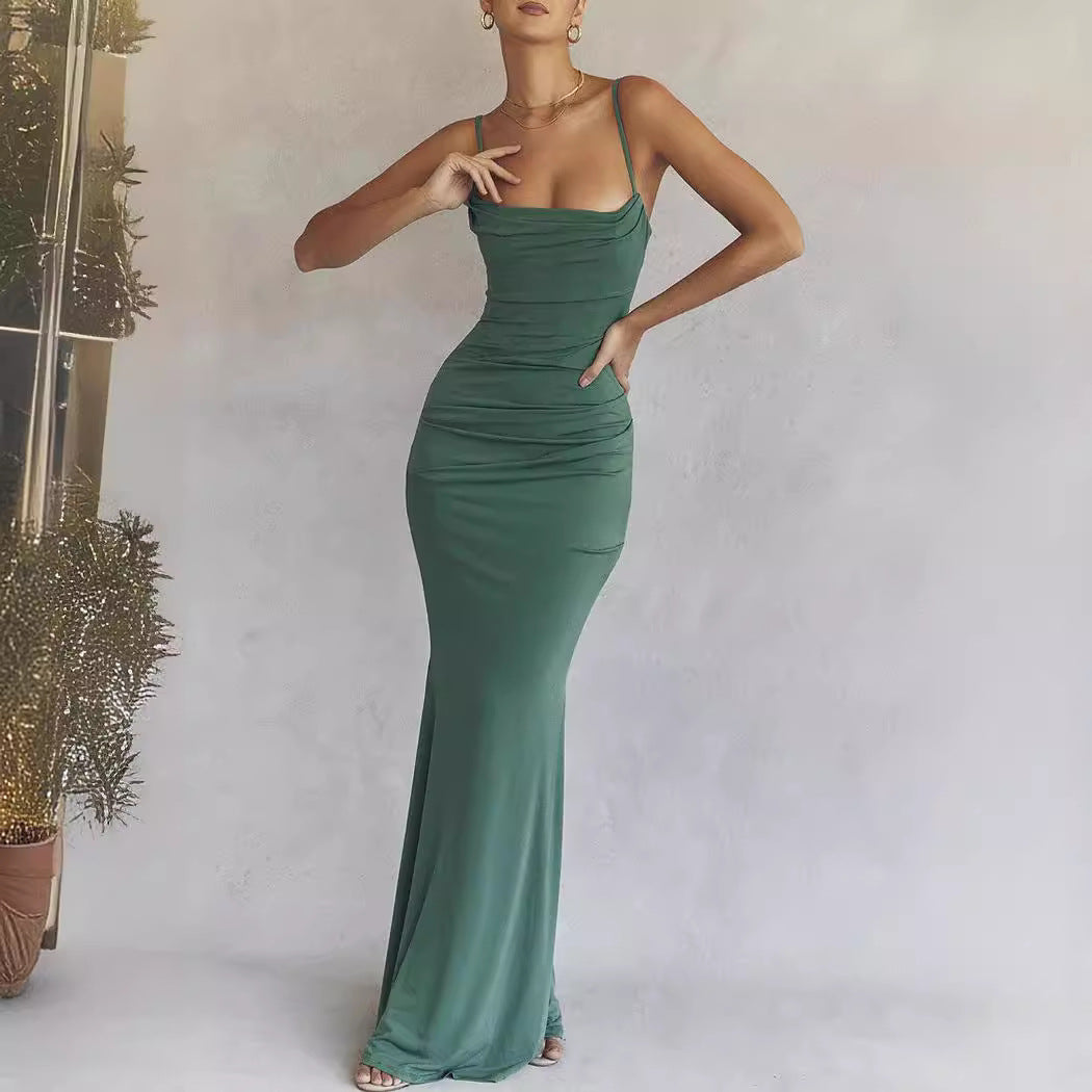Damen Elegantes Maxikleid mit raffiniertem Drapierungsdesign und schmalen Trägern R&B