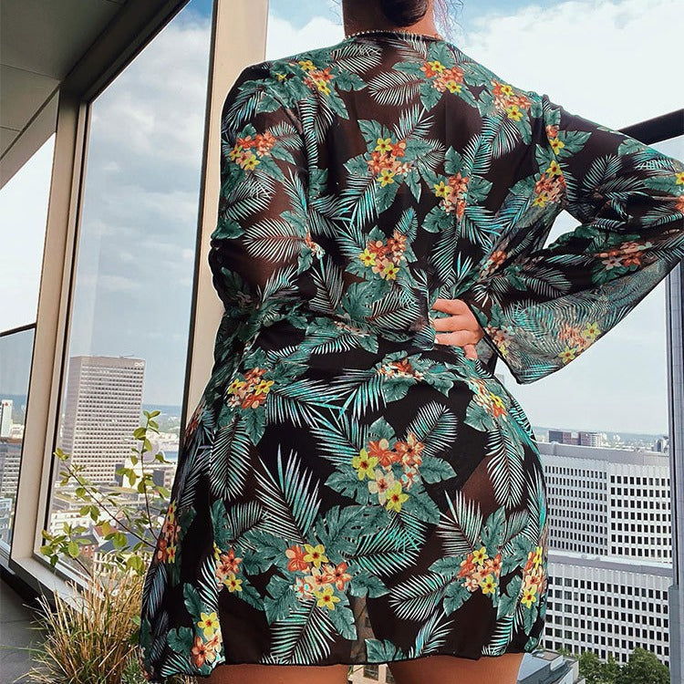 Damen Hochgeschnittener Bikini mit floralem Kimono R&B