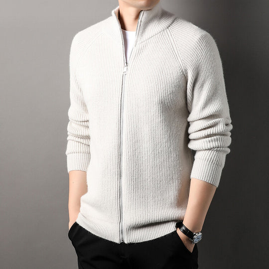 Herren Strickjacke mit hohem Kragen und unauffälligem Reißverschluss R&B