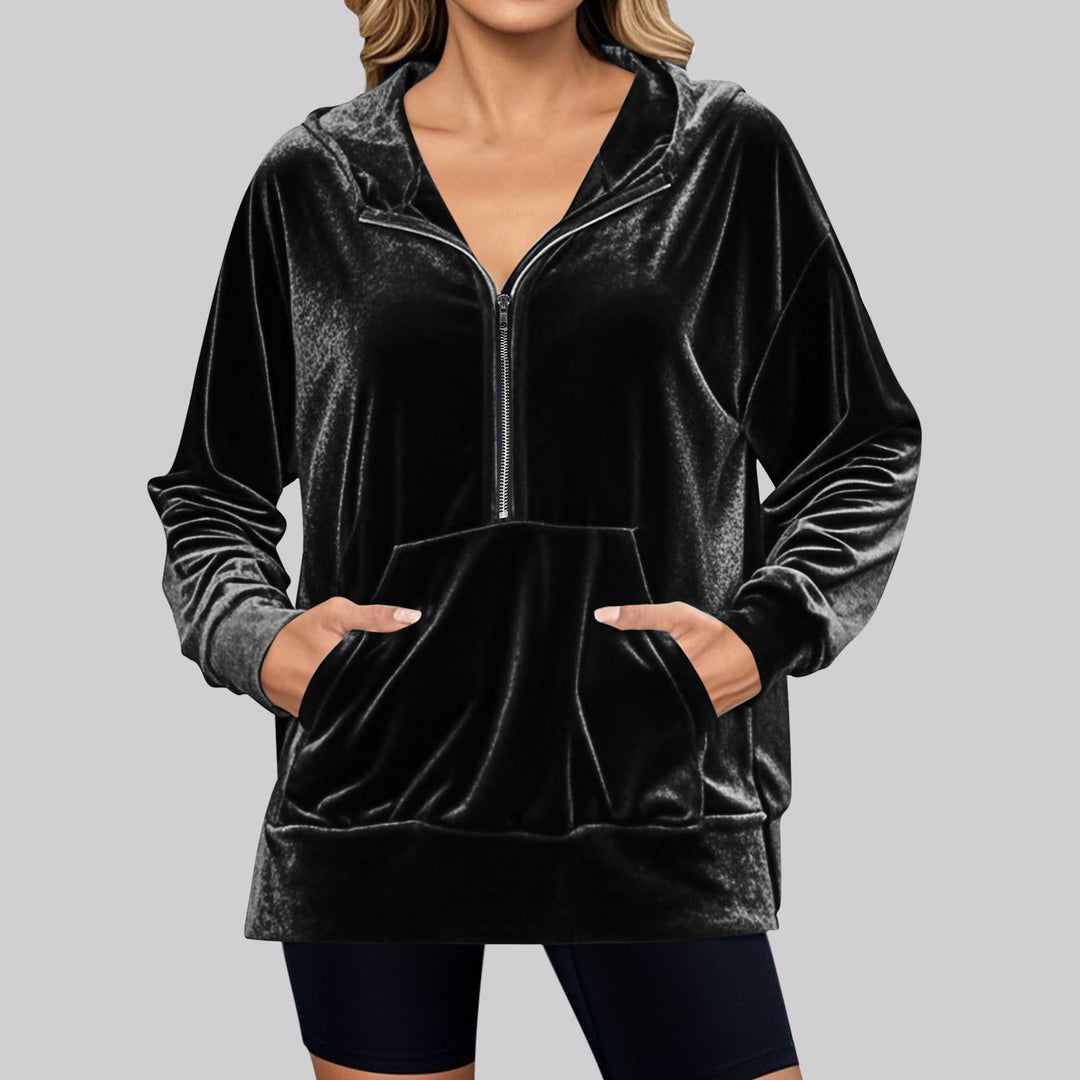 Damen kuscheliges Fleece-Hoodie mit praktischen Taschen und halbem Reißverschluss R&B