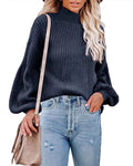Damen Pullover mit voluminösen Ärmeln und feinem Rippstrick