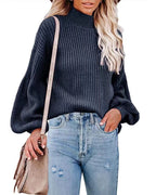 Damen Pullover mit voluminösen Ärmeln und feinem Rippstrick