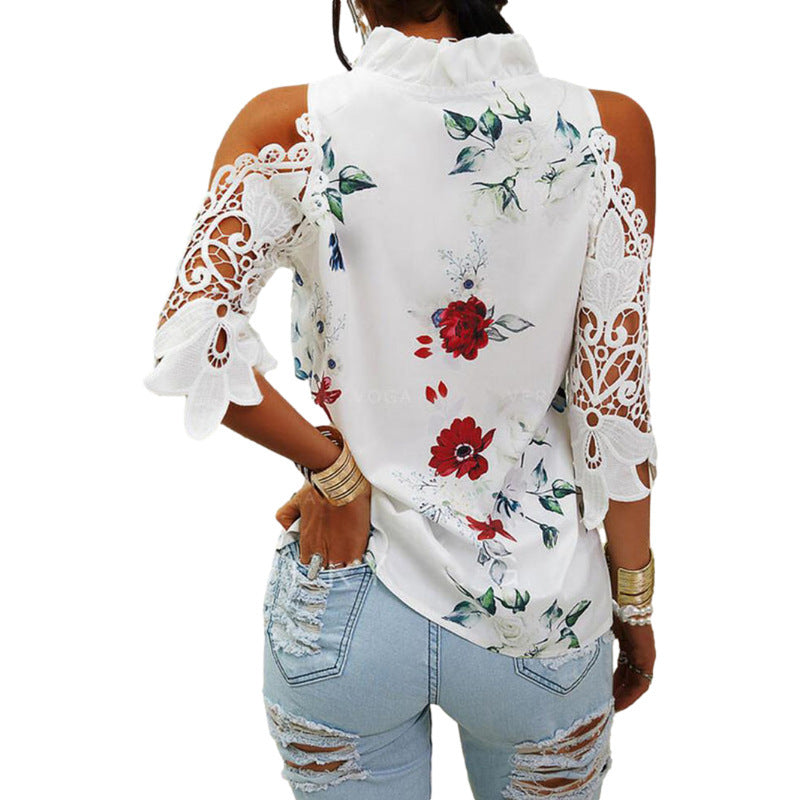 Damen Bluse mit Cut-Out-Ärmeln und floralem Design
