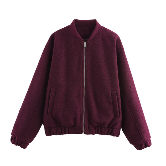 Damen Fleece-Bomberjacke mit elastischem Saum und praktischen Eingrifftaschen R&B
