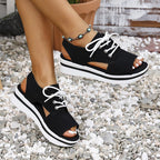 Damen Sneaker-Sandalen mit offener Zehenpartie und elastischem Schnürdesign R&B