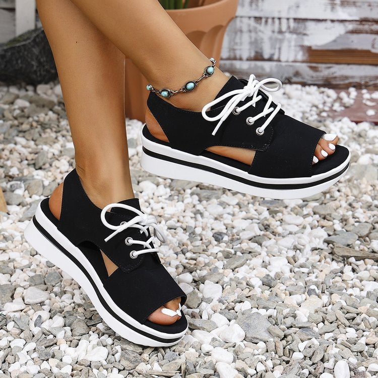 Damen Sneaker-Sandalen mit offener Zehenpartie und elastischem Schnürdesign R&B