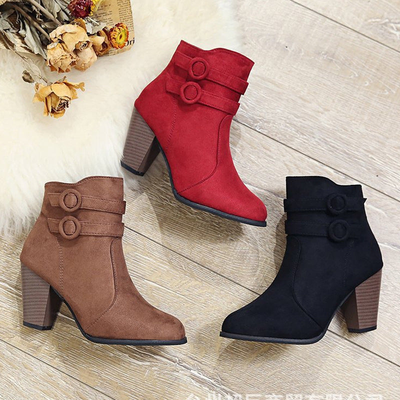 Damen Elegante Ankle Boots mit modischer Knopfdekoration und komfortablem Blockabsatz R&B