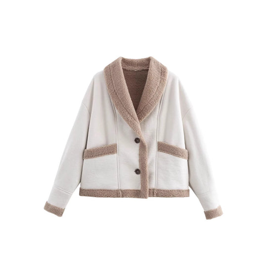 Damen Kuschelige Oversized-Jacke mit schickem Kragen und praktischen Taschen R&B