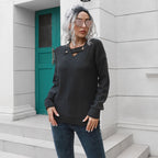 Damen Strickpullover mit einzigartigem V-Ausschnitt und eleganten Knopfdetails R&B