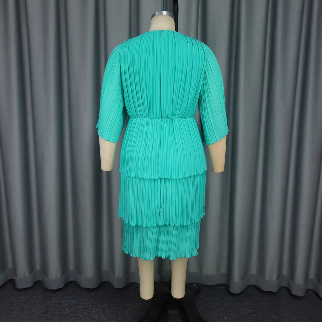 Damen Plissiertes Maxikleid mit tailliertem Gürtel R&B