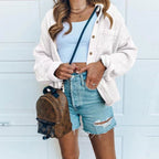 Damen lässige Overshirt-Jacke mit Knopfverschluss und voluminösen Ärmeln R&B
