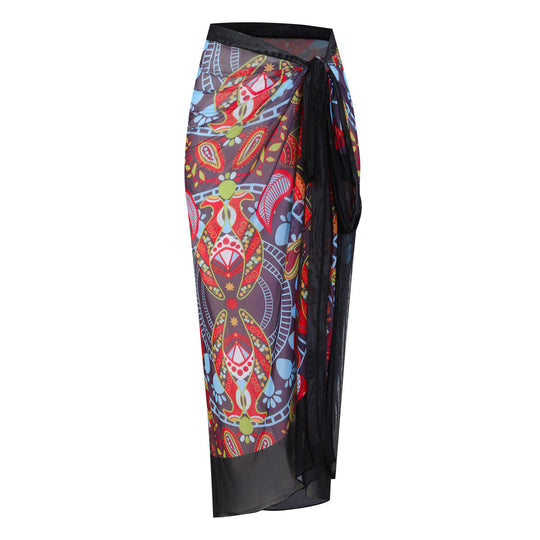 Damen Strandumhang mit buntem Muster und eleganten Schnürdetails R&B