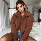 Damen Teddy-Fleecejacke mit Reißverschluss und klassischem Kragen R&B