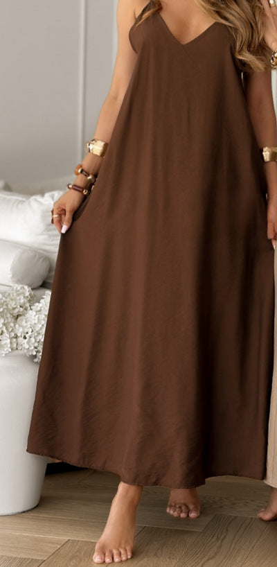 Damen lässiges Maxikleid mit tiefem V-Ausschnitt und weichem Material R&B