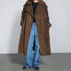 Damen Eleganter Suede-Trenchcoat mit großzügigem Schnitt R&B