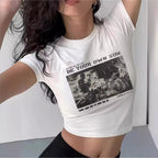 Damen Crop-T-Shirt mit inspirierendem Schriftzug und Sternen-Design R&B