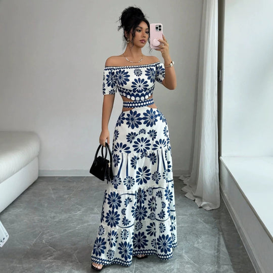 Damen Maxikleid mit floralem Design und trendigem Off-Shoulder-Ausschnitt R&B