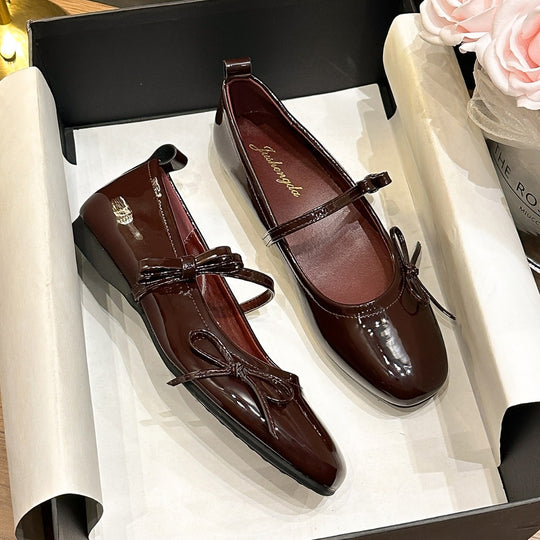 Damen Ballerina-Schuhe mit eleganter Schleifenverzierung und glänzender Oberfläche R&B