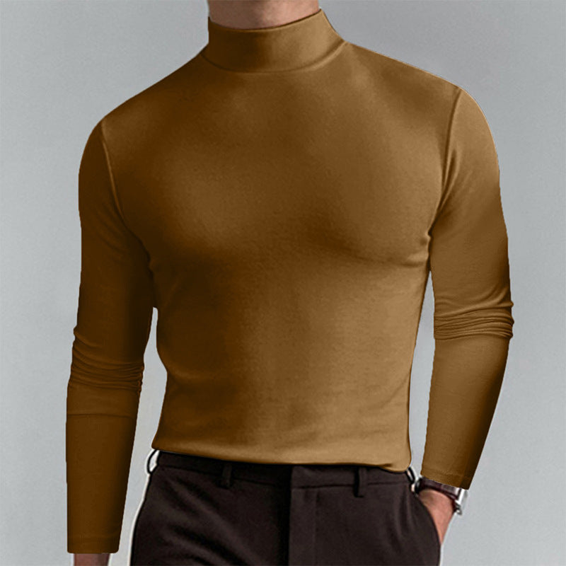 Herren Elegantes Langarm-T-Shirt mit hohem Kragen R&B