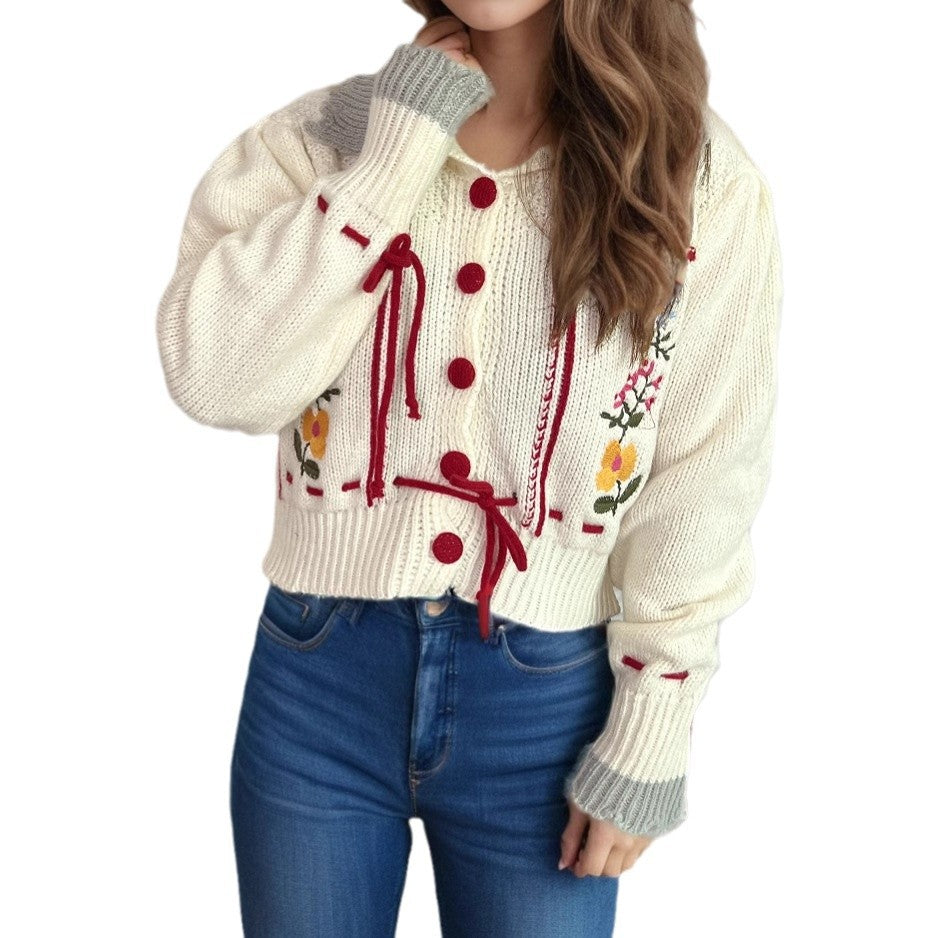 Damen Strickjacke mit floralen Stickereien und dekorativen Knöpfen R&B