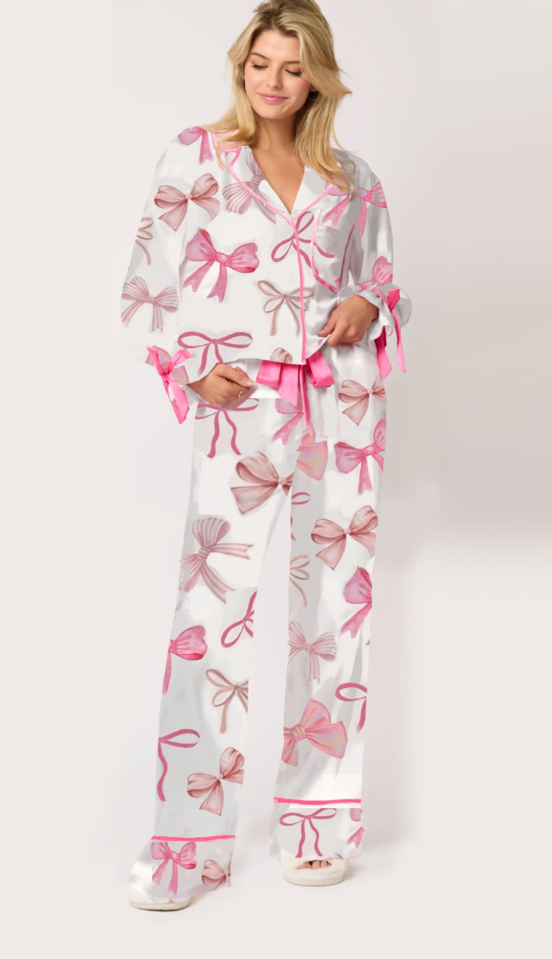 Damen Schlafanzug-Set mit niedlichen Schleifenmotiven R&B