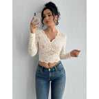 Damen transparenter Longsleeve aus Spitze R&B