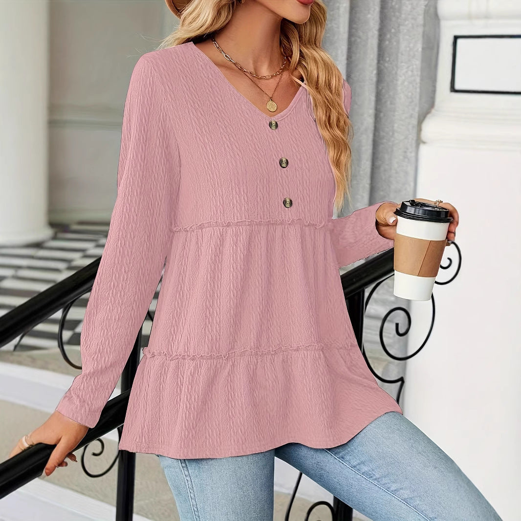 Damen Langarm Tunika mit Knopfdetail und Volant R&B