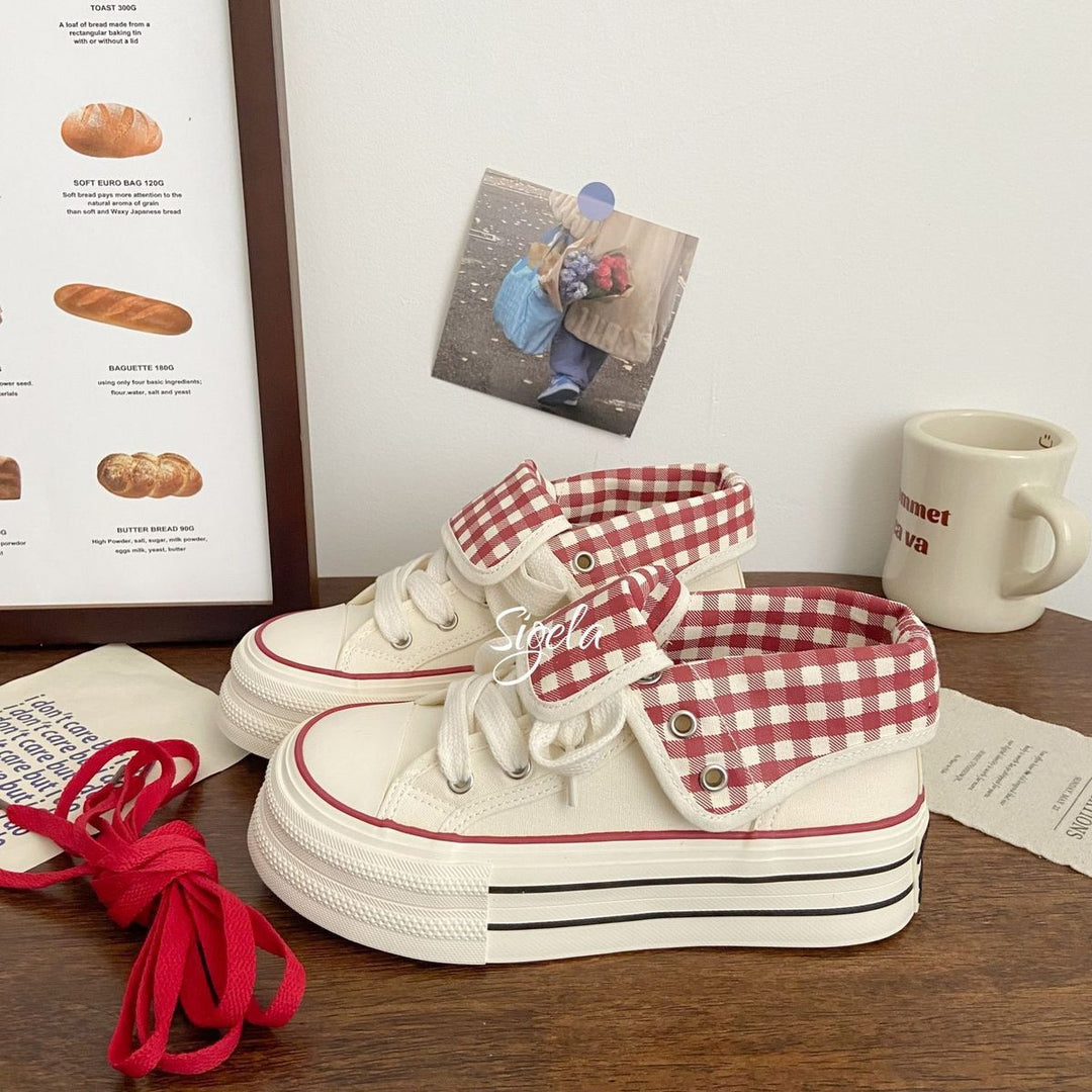 Damen Plateau-Sneaker mit modischen Karomotiven und strapazierfähigem Obermaterial R&B