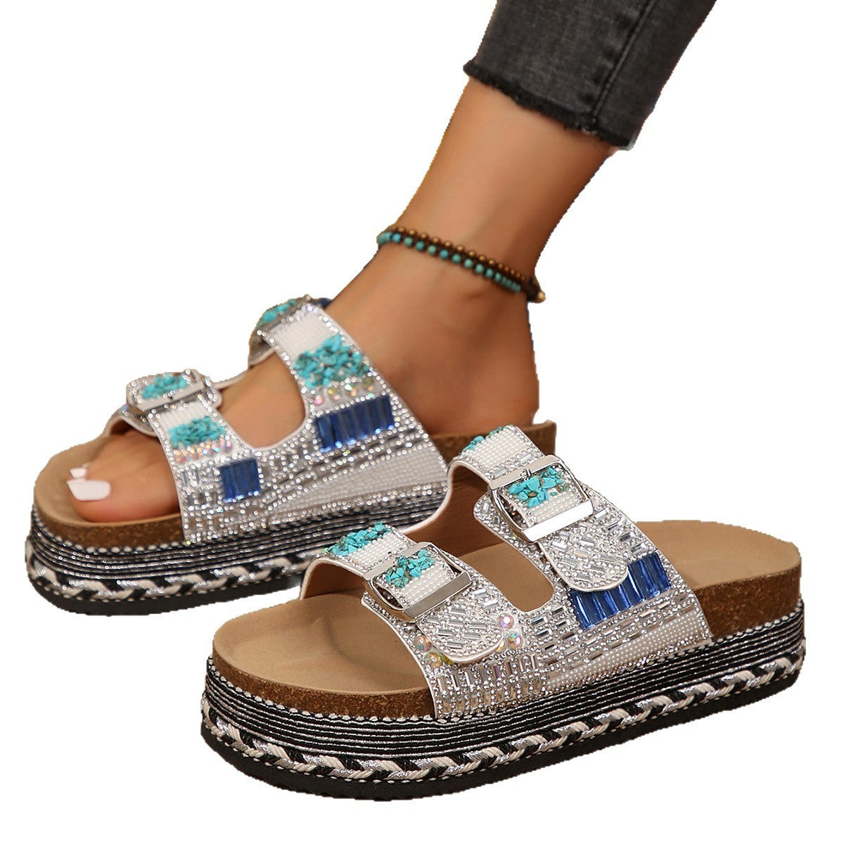 Damen Sandalen mit funkelnden Schmuckdetails und ergonomischer Fußbettung R&B