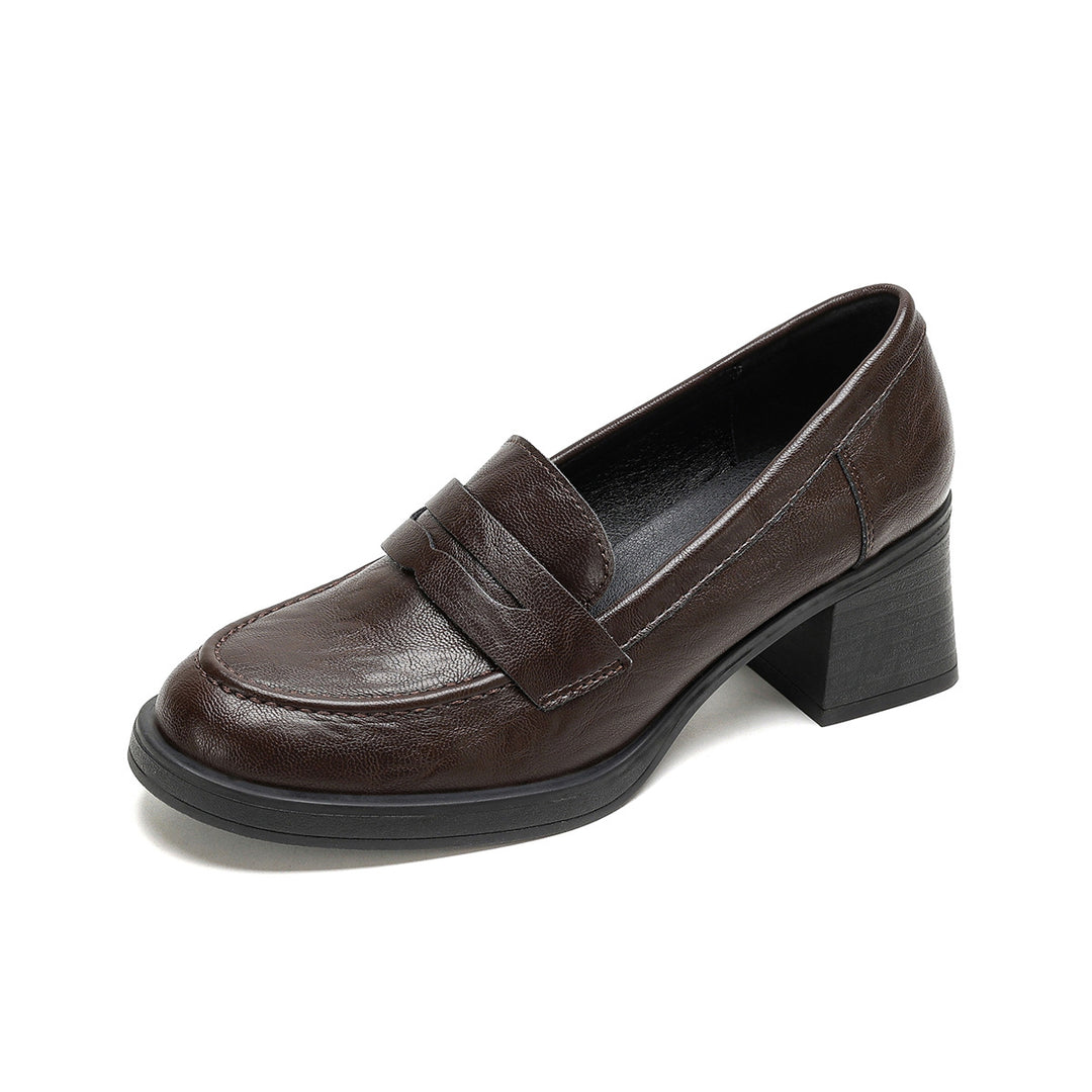 Damen Leder Slip-On-Pumps mit modischem Blockabsatz R&B