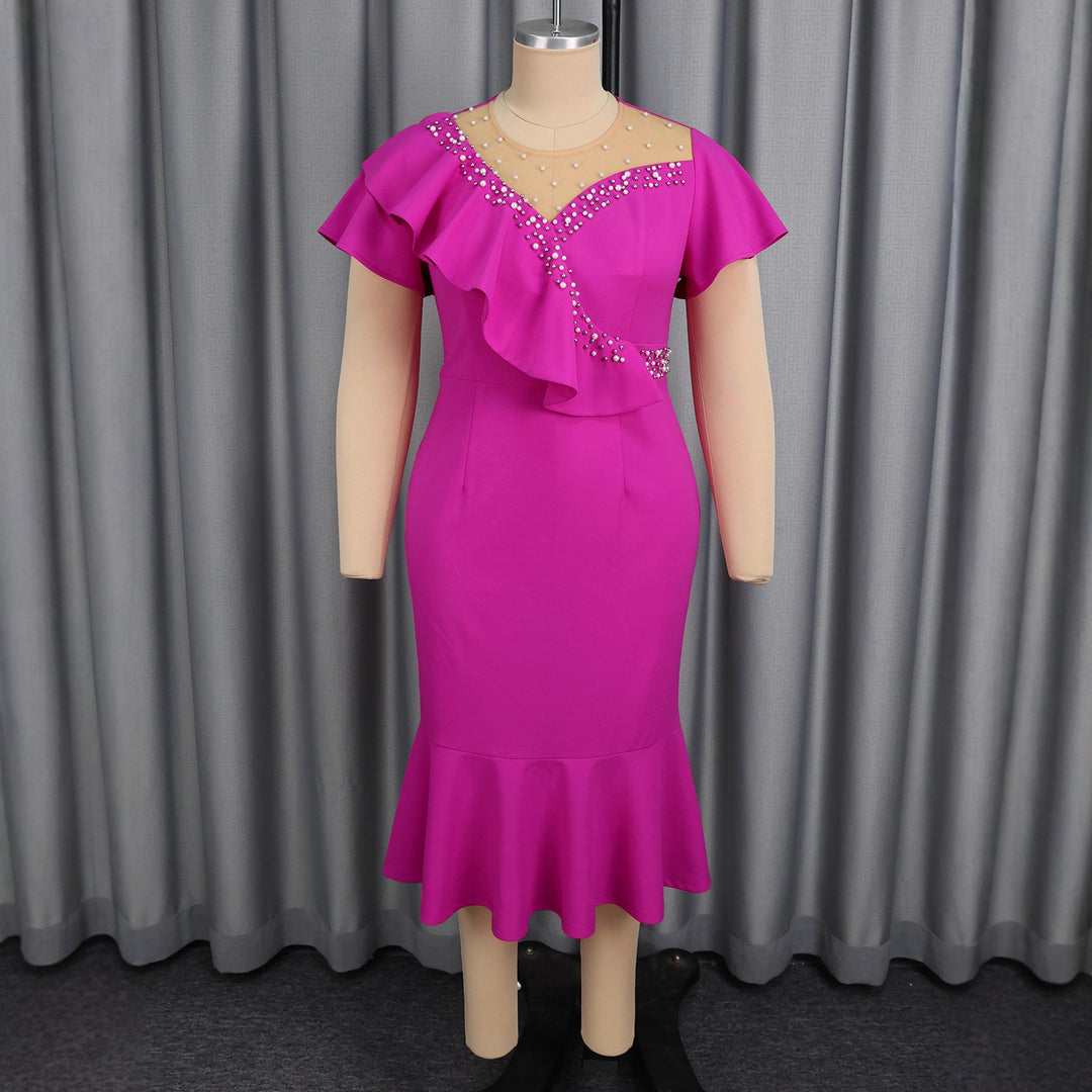 Damen figurbetontes Kleid mit Rüschendesign und Strassakzenten R&B