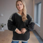 Damen lässiger Oversized-Pullover mit modischem Streifenmuster und strukturiertem Design R&B