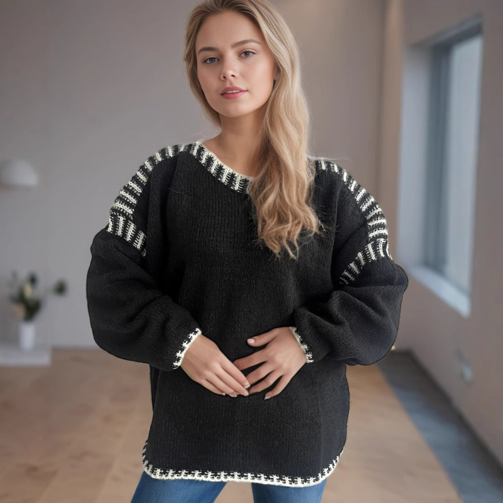 Damen lässiger Oversized-Pullover mit modischem Streifenmuster und strukturiertem Design R&B
