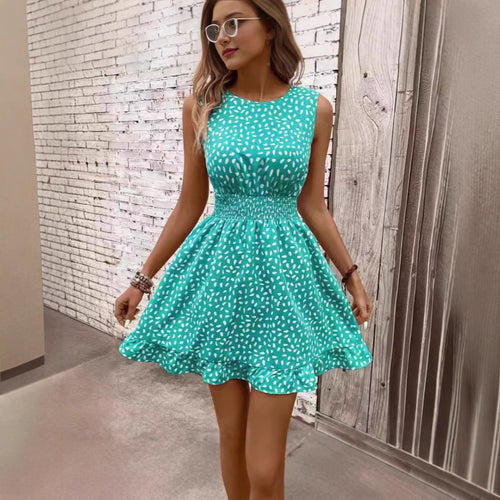 Damen Freizeitin Kleid mit elastischem Tailleneinsatz und Rüschensaum R&B