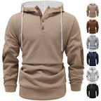Herren nan strukturierter Kapuzenpullover im Henley-Stil mit Kontrastbesatz und Ellenbogenaufnähern R&B