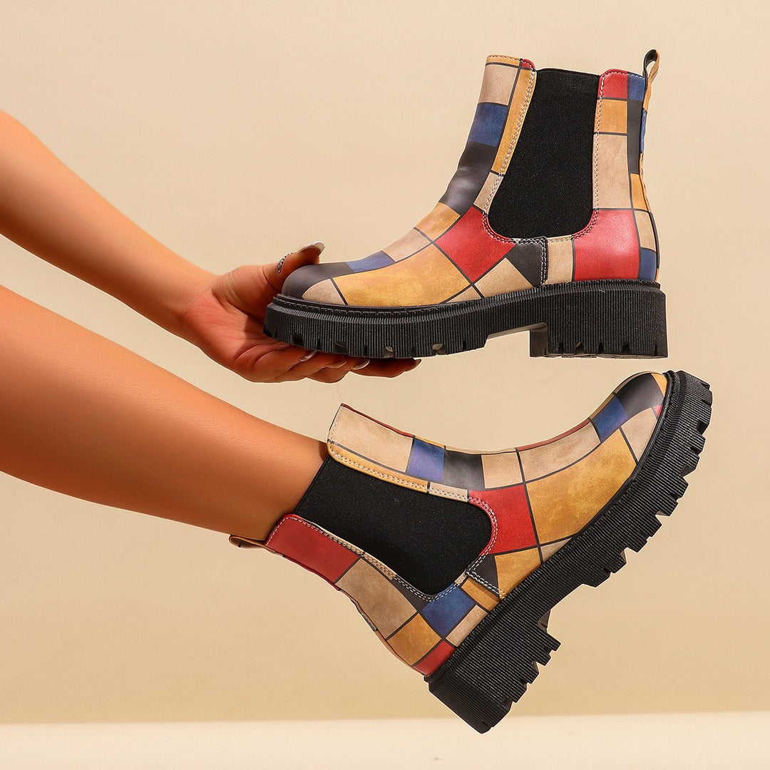 Damen Chelsea-Stiefel mit kreativem Musterdruck und rutschfester Sohle R&B