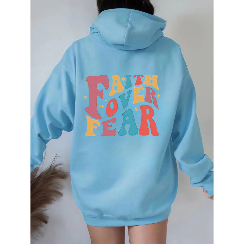 Damen Kapuzenpullover mit kreativem Schriftzug und weichem Innenfleece